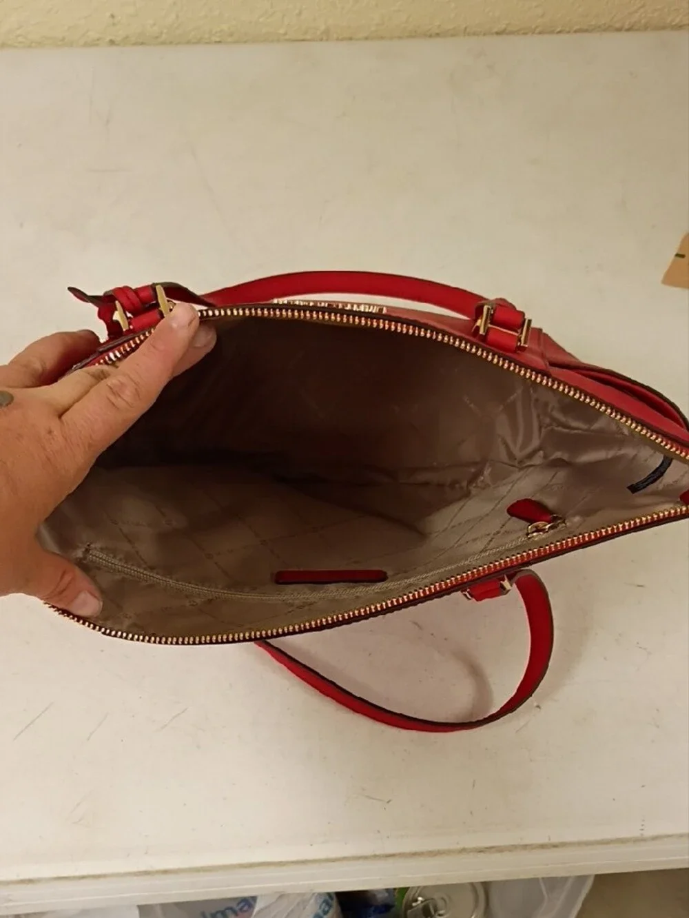 Michael Kors Bright Red Saffiano Tote with Gold Hardware